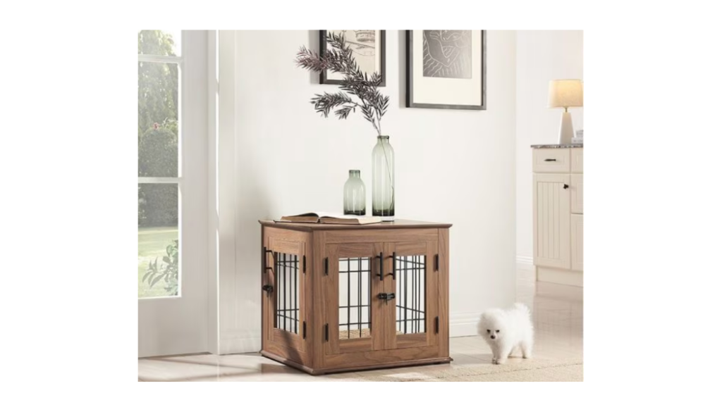 Unipaws Wooden Wire Dog Crate Furniture End Table, Walnut