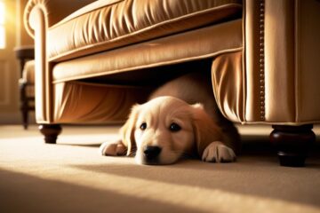 dog laying under a chair