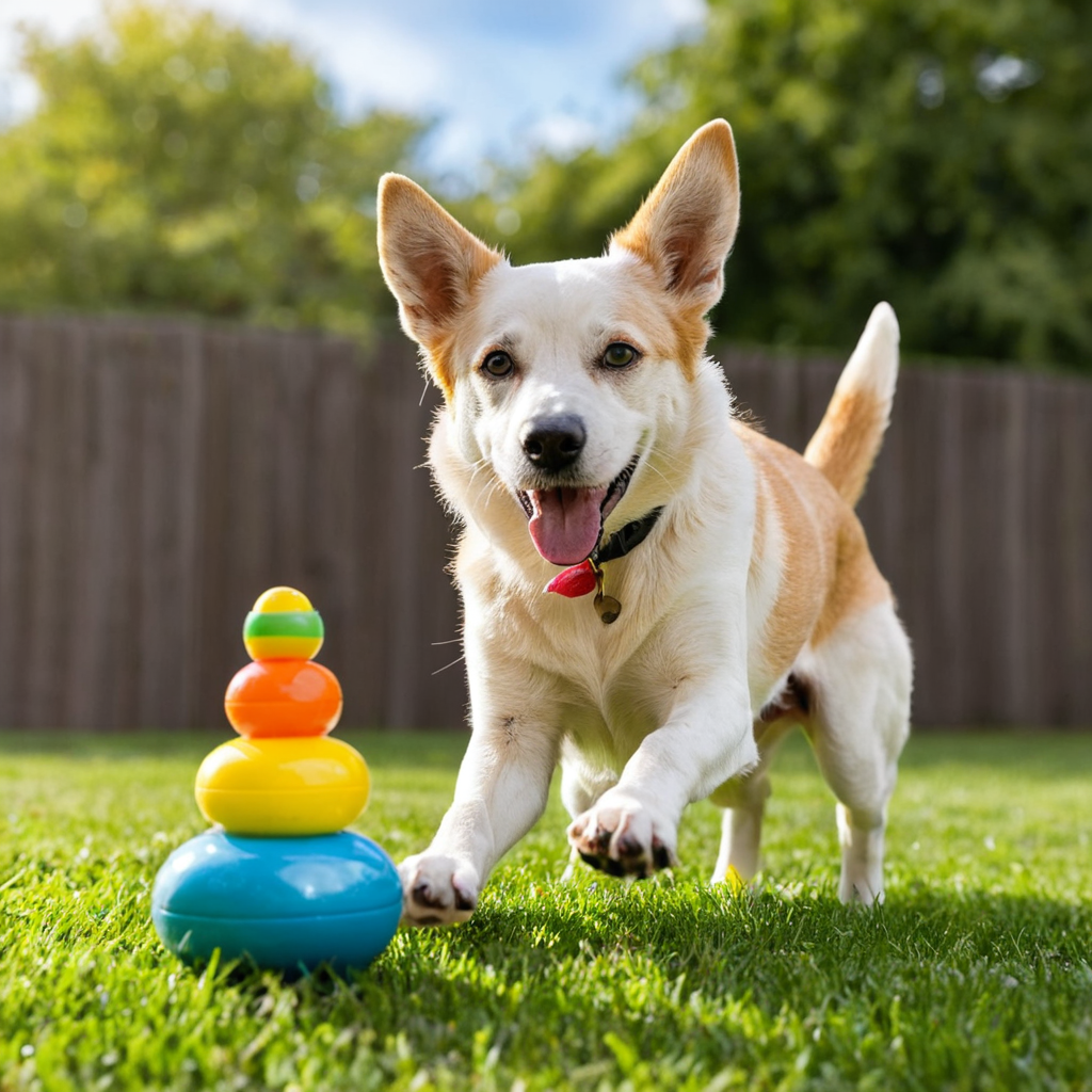 dog playing with outdoor dog toys