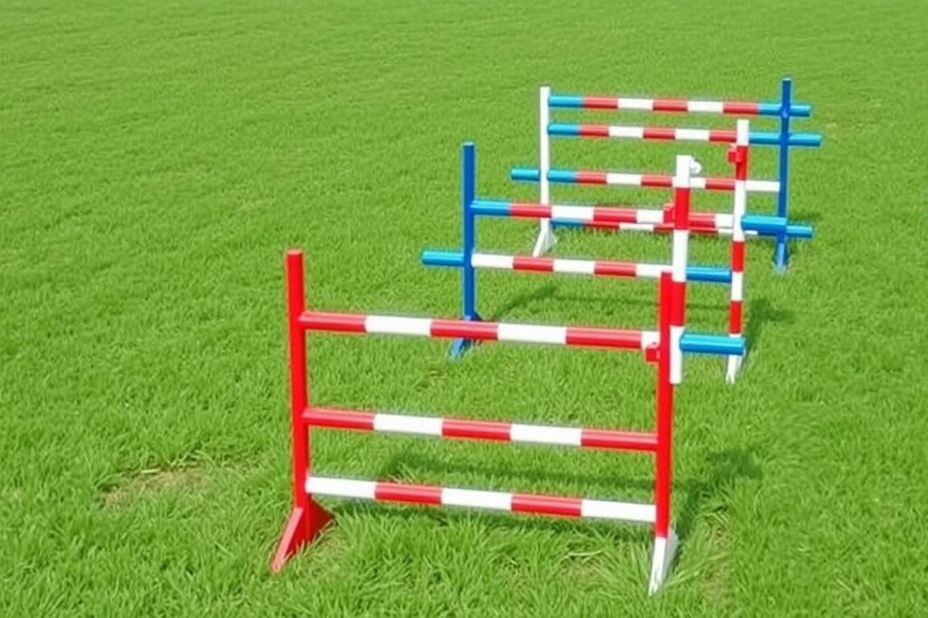 Dog agility jumps of various heights for training