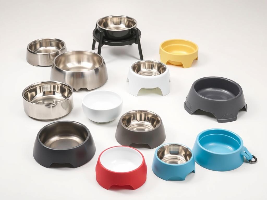Various dog bowl options including stainless steel, ceramic, elevated feeders and slow feeder bowls